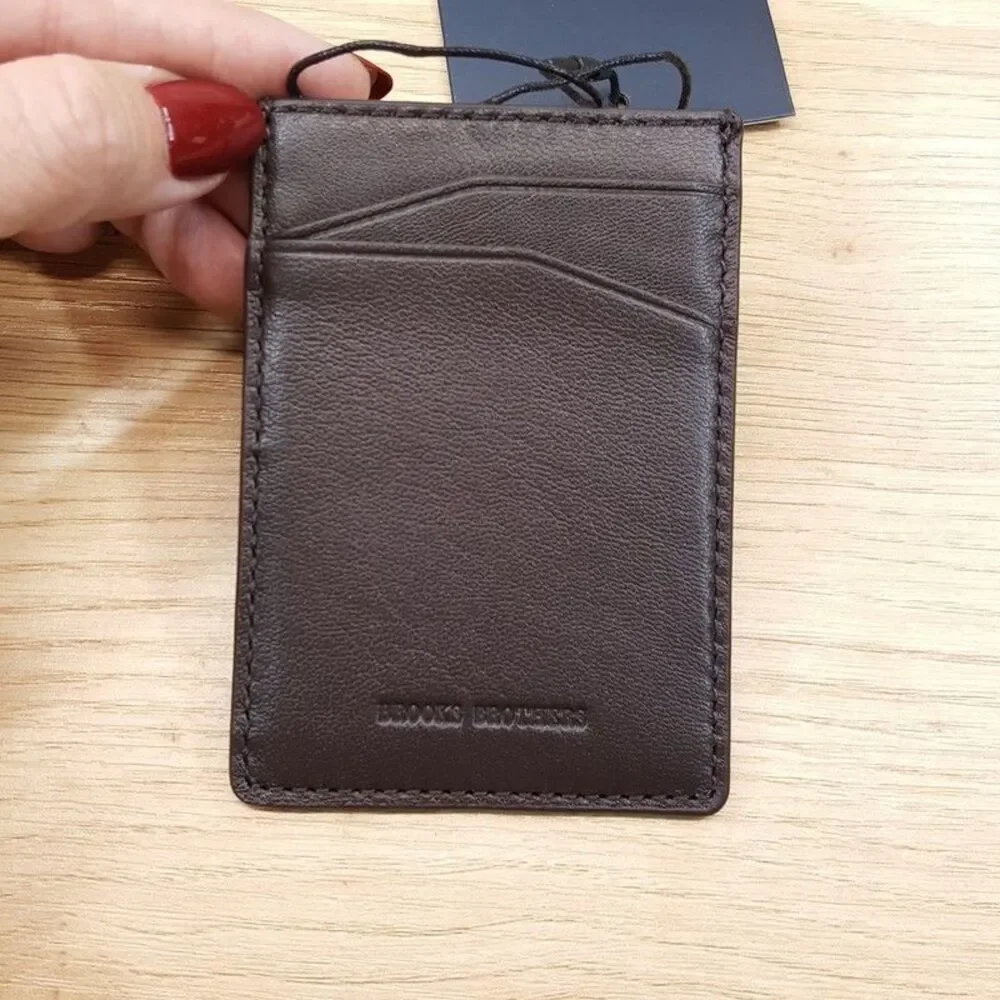 BROOKS BROTHERS Card Case Dark Brown Leather Wallet $130